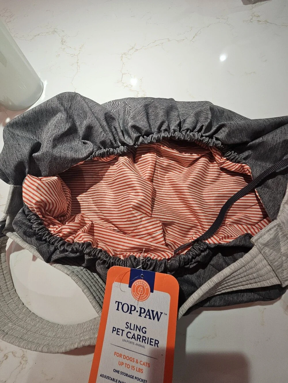 Top Paw Grey Sling Pet Carrier with Orange-Striped Interior